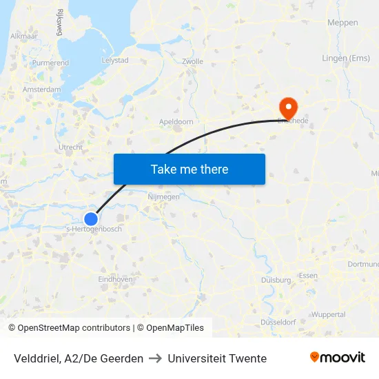 Velddriel, A2/De Geerden to Universiteit Twente map