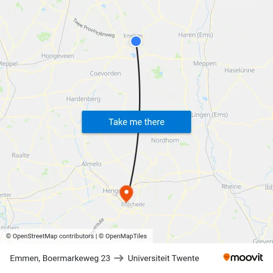 Emmen, Boermarkeweg 23 to Universiteit Twente map