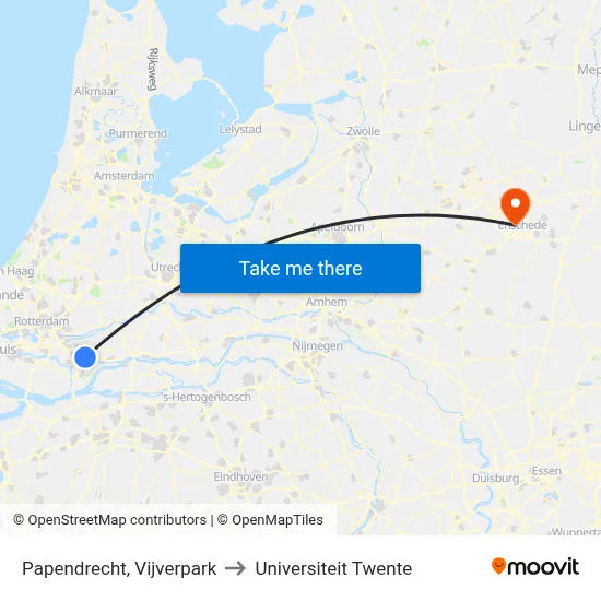 Papendrecht, Vijverpark to Universiteit Twente map