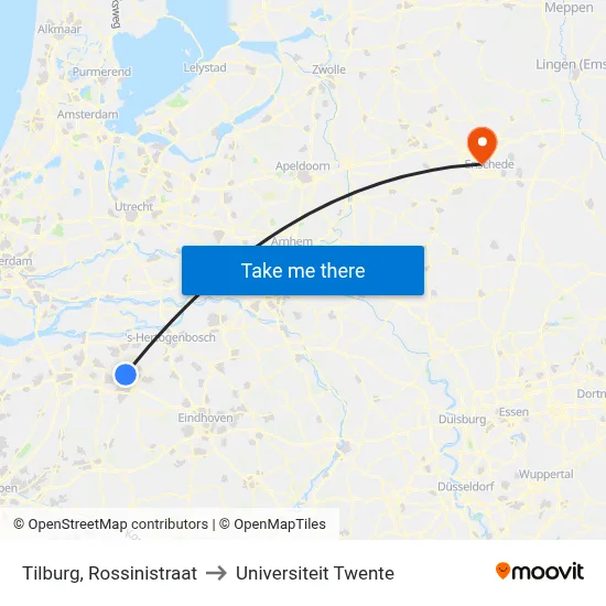 Tilburg, Rossinistraat to Universiteit Twente map