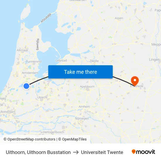 Uithoorn, Uithoorn Busstation to Universiteit Twente map