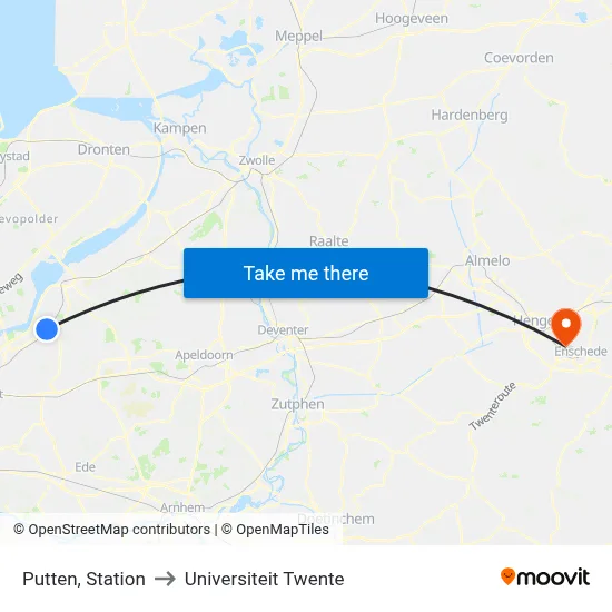 Putten, Station to Universiteit Twente map