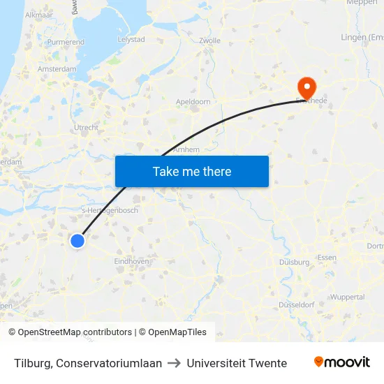 Tilburg, Conservatoriumlaan to Universiteit Twente map