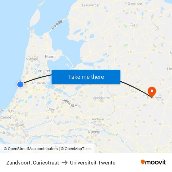 Zandvoort, Curiestraat to Universiteit Twente map