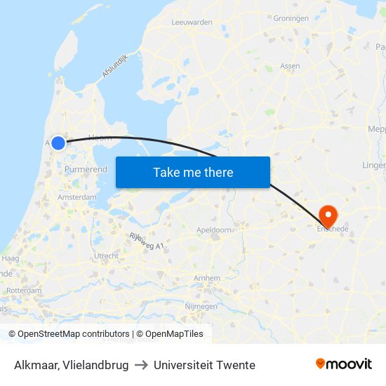 Alkmaar, Vlielandbrug to Universiteit Twente map