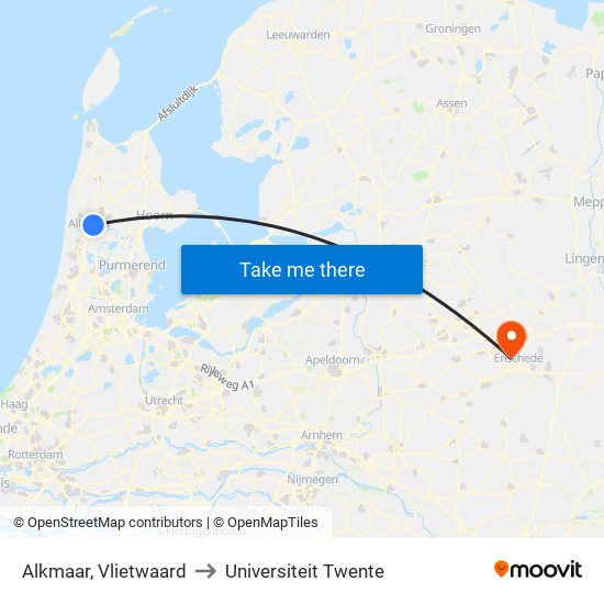 Alkmaar, Vlietwaard to Universiteit Twente map
