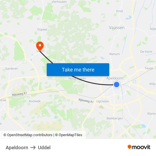 Apeldoorn to Uddel map