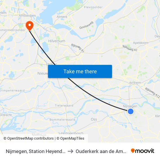 Nijmegen, Station Heyendaal to Ouderkerk aan de Amstel map