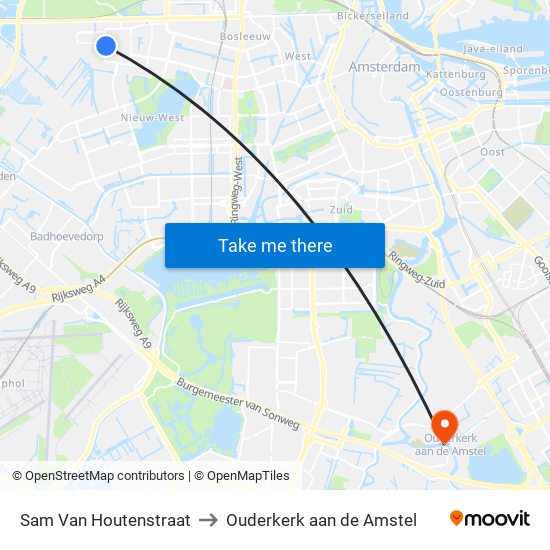 Sam Van Houtenstraat to Ouderkerk aan de Amstel map