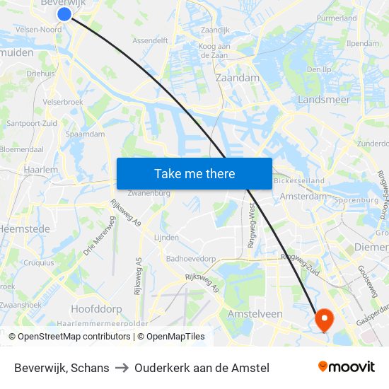 Beverwijk, Schans to Ouderkerk aan de Amstel map