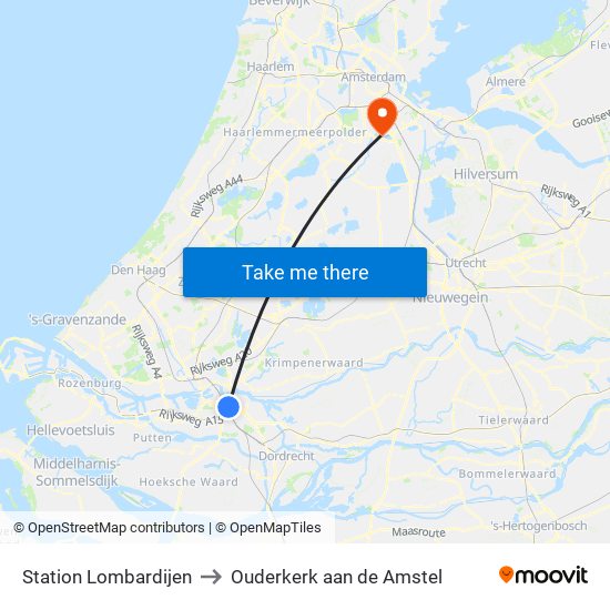 Station Lombardijen to Ouderkerk aan de Amstel map