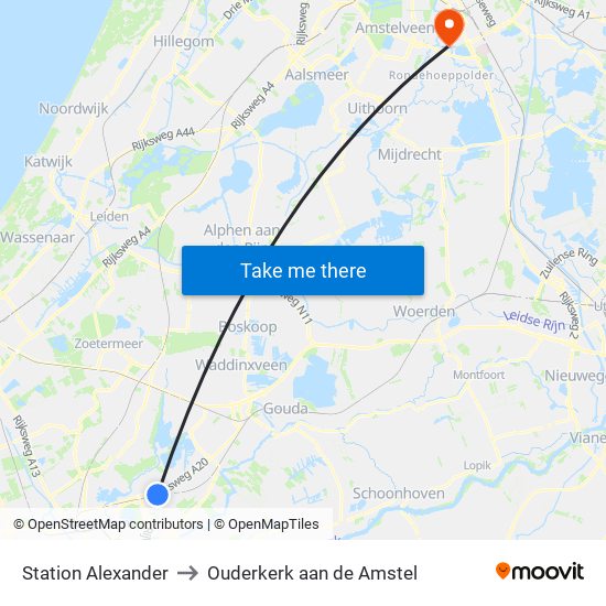 Station Alexander to Ouderkerk aan de Amstel map