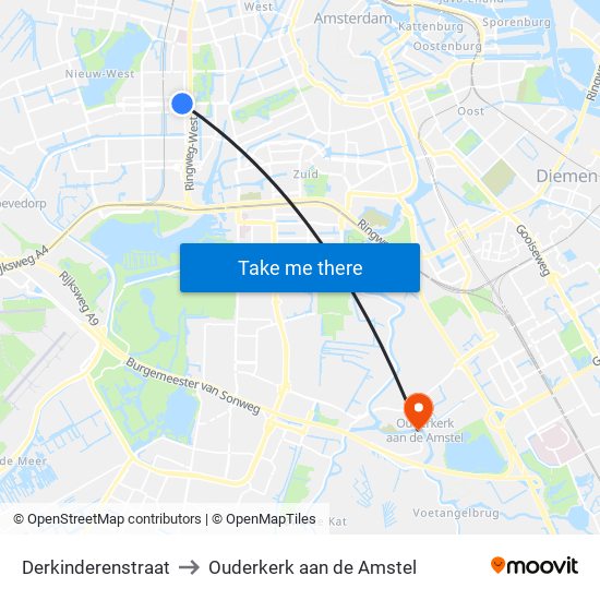 Derkinderenstraat to Ouderkerk aan de Amstel map