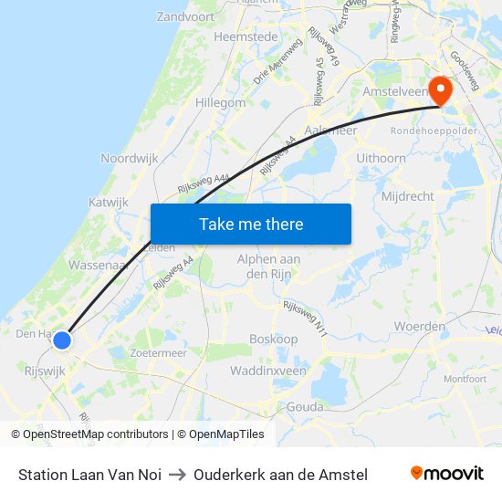 Station Laan Van Noi to Ouderkerk aan de Amstel map