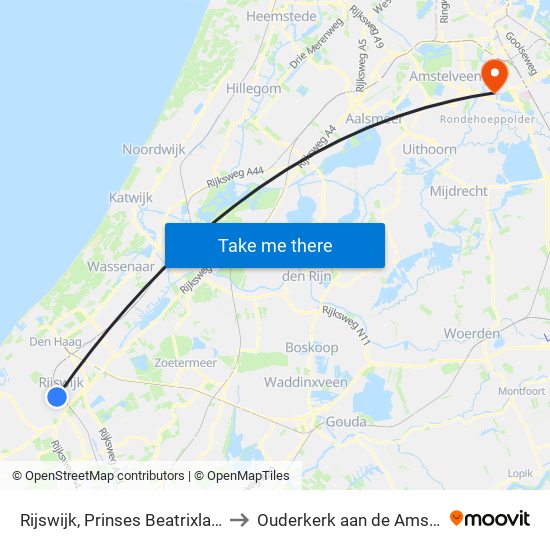 Rijswijk, Prinses Beatrixlaan to Ouderkerk aan de Amstel map