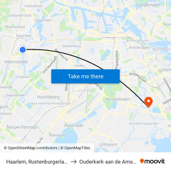 Haarlem, Rustenburgerlaan to Ouderkerk aan de Amstel map