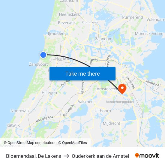 Bloemendaal, De Lakens to Ouderkerk aan de Amstel map