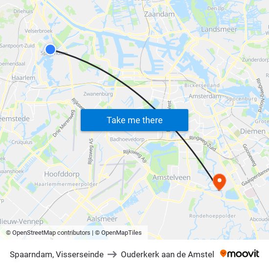 Spaarndam, Visserseinde to Ouderkerk aan de Amstel map