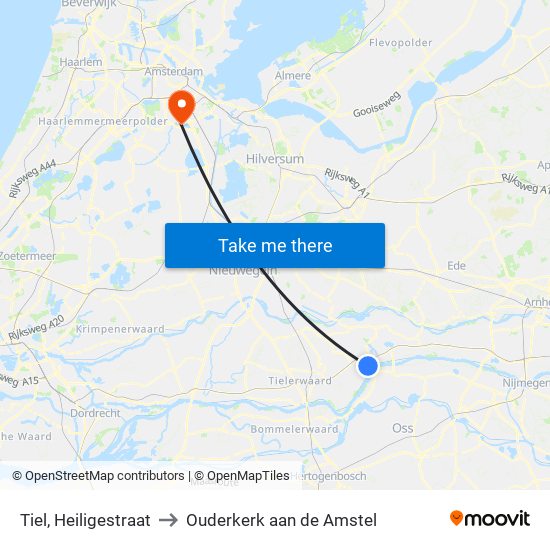 Tiel, Heiligestraat to Ouderkerk aan de Amstel map