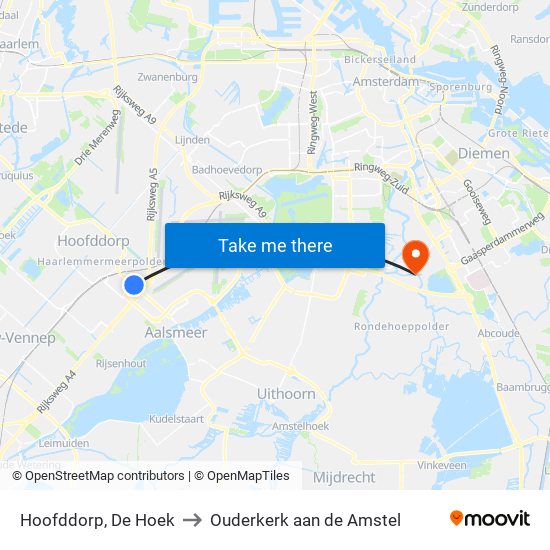 Hoofddorp, De Hoek to Ouderkerk aan de Amstel map