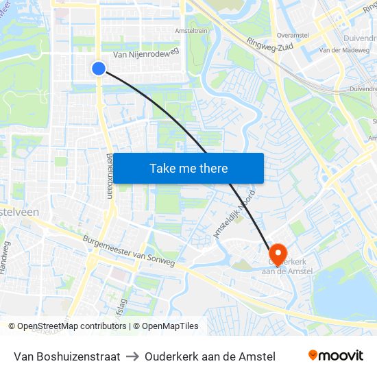 Van Boshuizenstraat to Ouderkerk aan de Amstel map