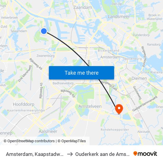 Amsterdam, Kaapstadweg to Ouderkerk aan de Amstel map