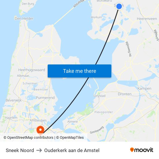 Sneek Noord to Ouderkerk aan de Amstel map