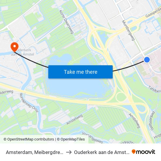 Amsterdam, Meibergdreef to Ouderkerk aan de Amstel map