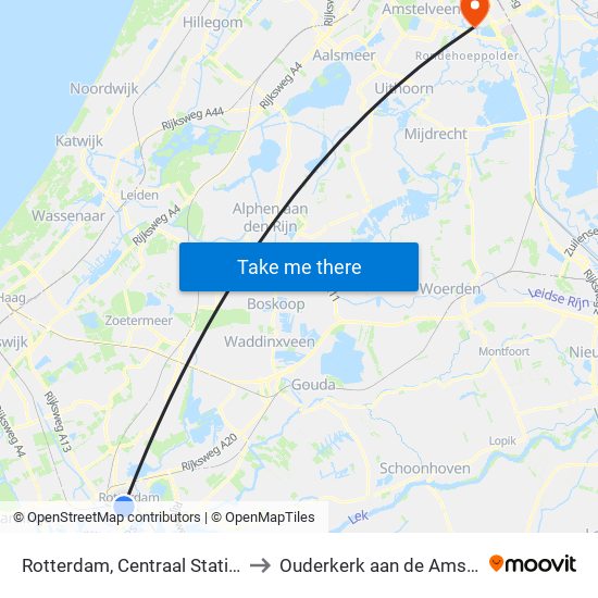 Rotterdam, Centraal Station to Ouderkerk aan de Amstel map