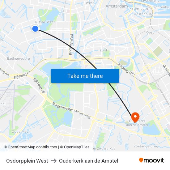 Osdorpplein West to Ouderkerk aan de Amstel map