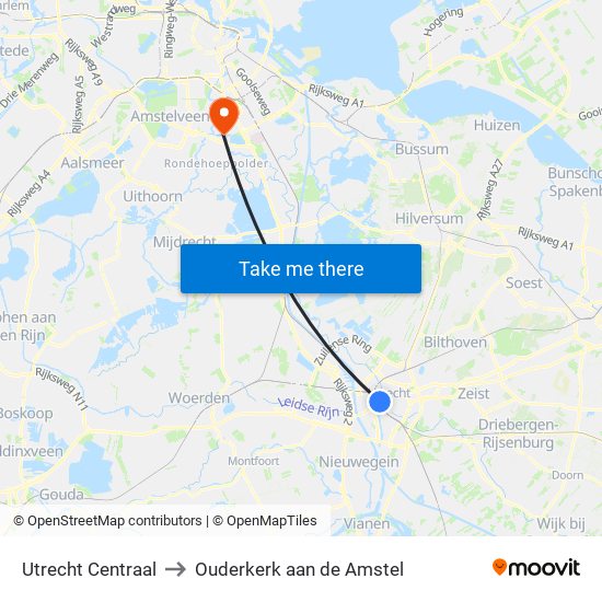 Utrecht Centraal to Ouderkerk aan de Amstel map