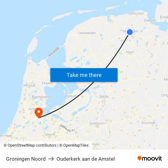 Groningen Noord to Ouderkerk aan de Amstel map