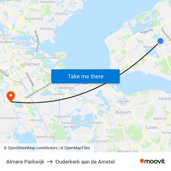 Almere Parkwijk to Ouderkerk aan de Amstel map