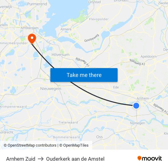 Arnhem Zuid to Ouderkerk aan de Amstel map