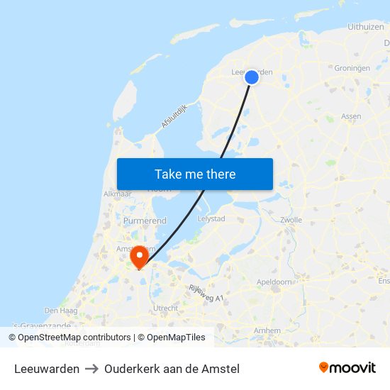 Leeuwarden to Ouderkerk aan de Amstel map