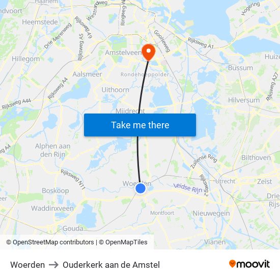Woerden to Ouderkerk aan de Amstel map