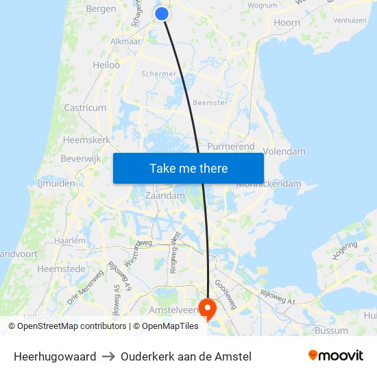 Heerhugowaard to Ouderkerk aan de Amstel map