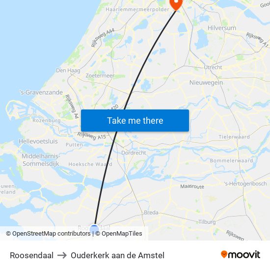 Roosendaal to Ouderkerk aan de Amstel map