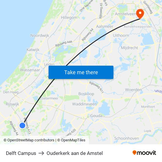 Delft Campus to Ouderkerk aan de Amstel map