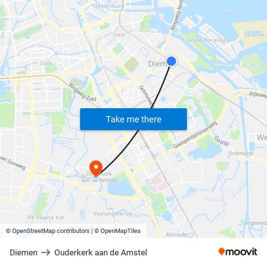 Diemen to Ouderkerk aan de Amstel map