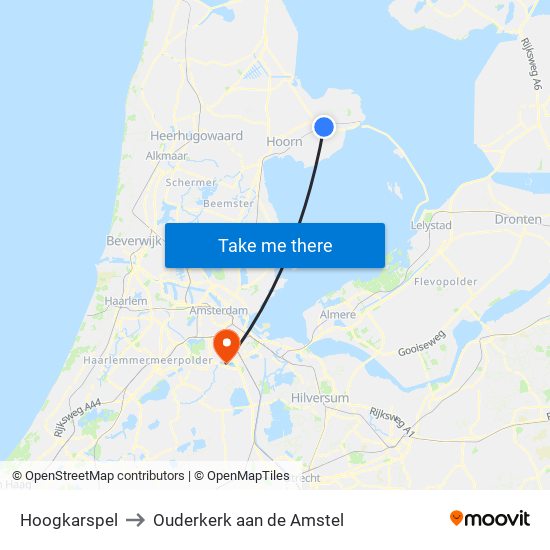 Hoogkarspel to Ouderkerk aan de Amstel map