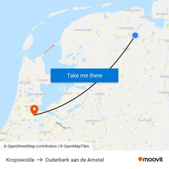 Kropswolde to Ouderkerk aan de Amstel map