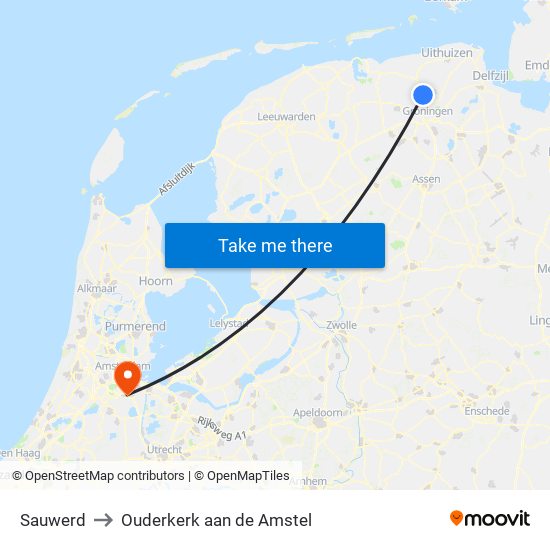Sauwerd to Ouderkerk aan de Amstel map