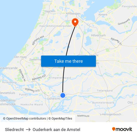 Sliedrecht to Ouderkerk aan de Amstel map