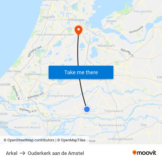 Arkel to Ouderkerk aan de Amstel map