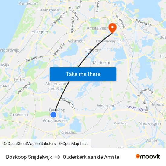 Boskoop Snijdelwijk to Ouderkerk aan de Amstel map