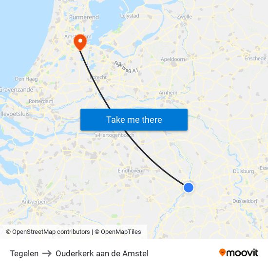 Tegelen to Ouderkerk aan de Amstel map