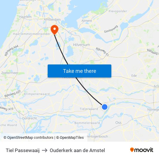 Tiel Passewaaij to Ouderkerk aan de Amstel map
