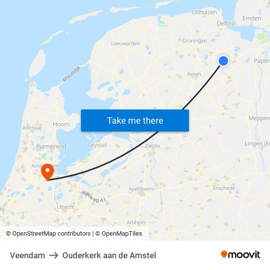 Veendam to Ouderkerk aan de Amstel map