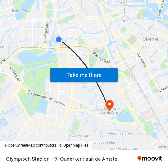 Olympisch Stadion to Ouderkerk aan de Amstel map